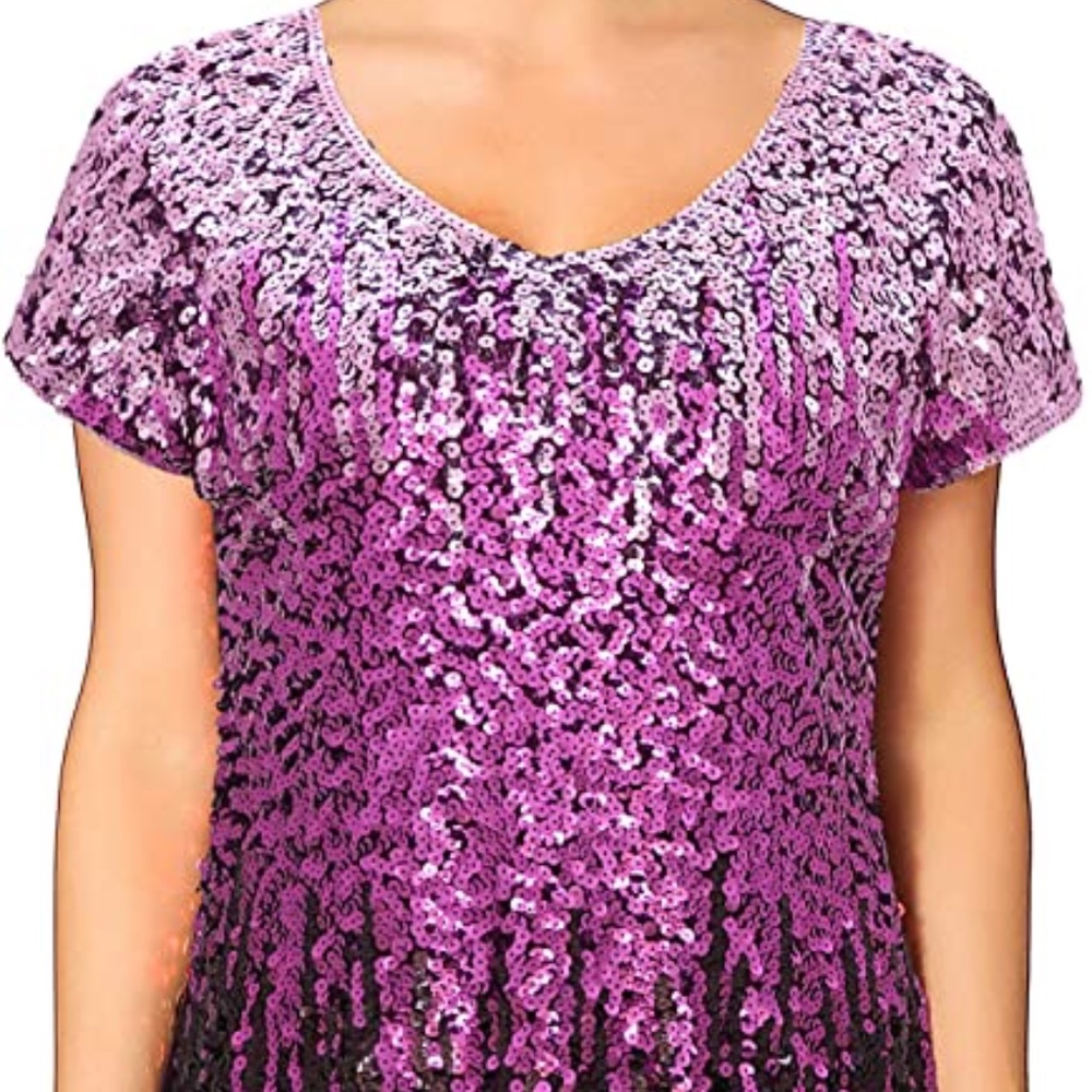 NWT Cap Sleeve Sequin Blouse, Purple Ombre, Size XS